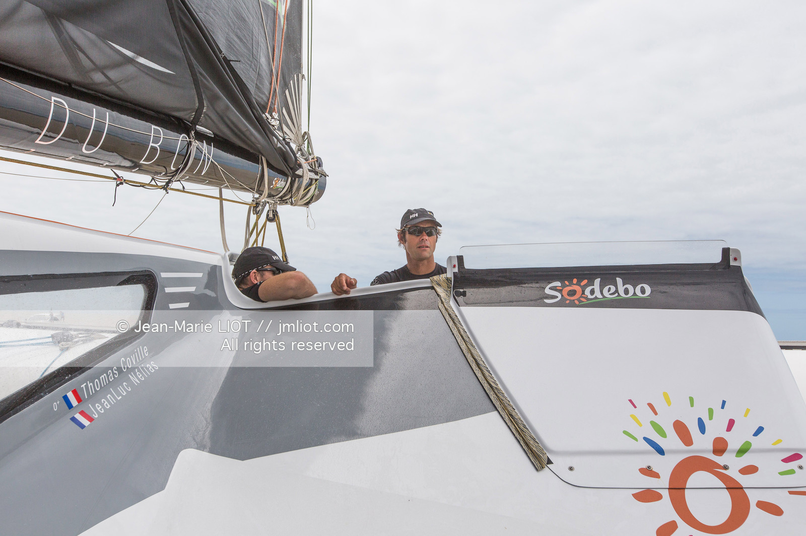 Itajaï(Brésil), samedi 7 novembre 2015, Thomas Coville et Jean-Luc Nélias deuxiémes au classement Ultim de la Transat Jacques Vabre sur SODEBO. Photo © JEAN-MARIE LIOT   DPPI.