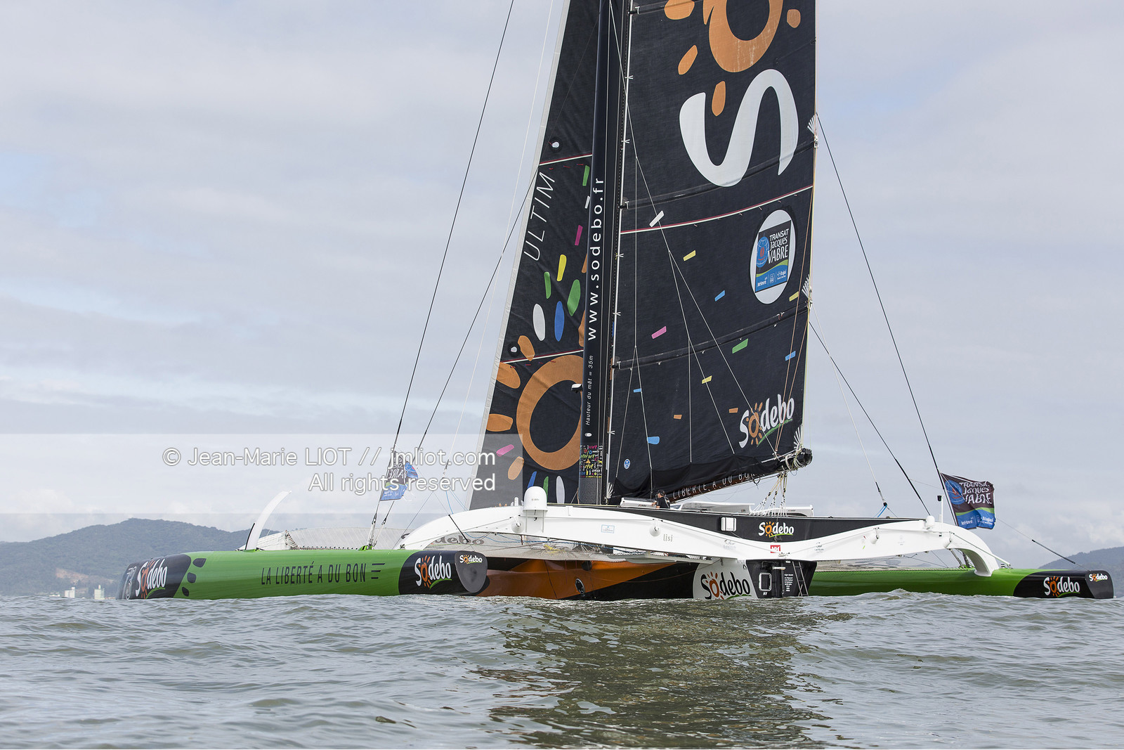 Itajaï(Brésil), samedi 7 novembre 2015, Thomas Coville et Jean-Luc Nélias deuxiémes au classement Ultim de la Transat Jacques Vabre sur SODEBO. Photo © JEAN-MARIE LIOT   DPPI.