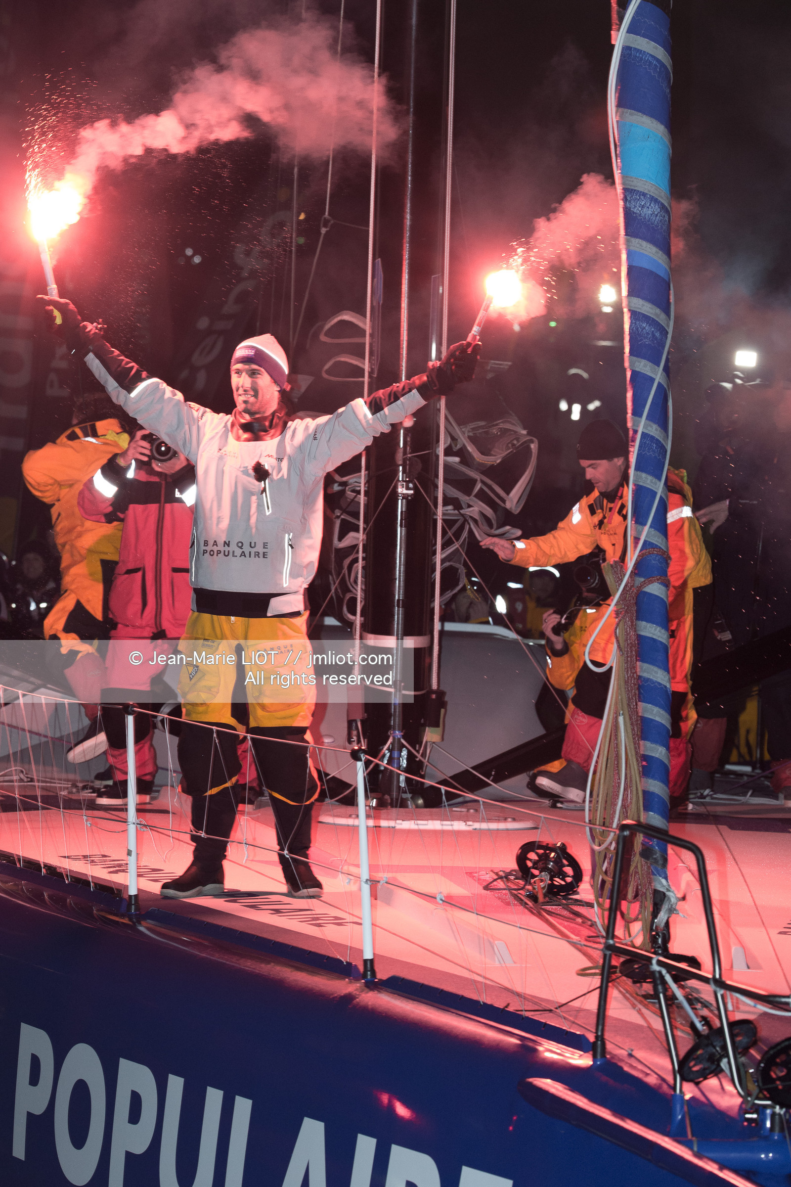 Les Sables d'Olonne, January 19, 2017 arrival of Armel Le Cléac'h (FR) skipper of the imoca Banque Populaire arrives 1st Vendee globe 2016-2017. Photo © Jean-Marie Liot   DPPI