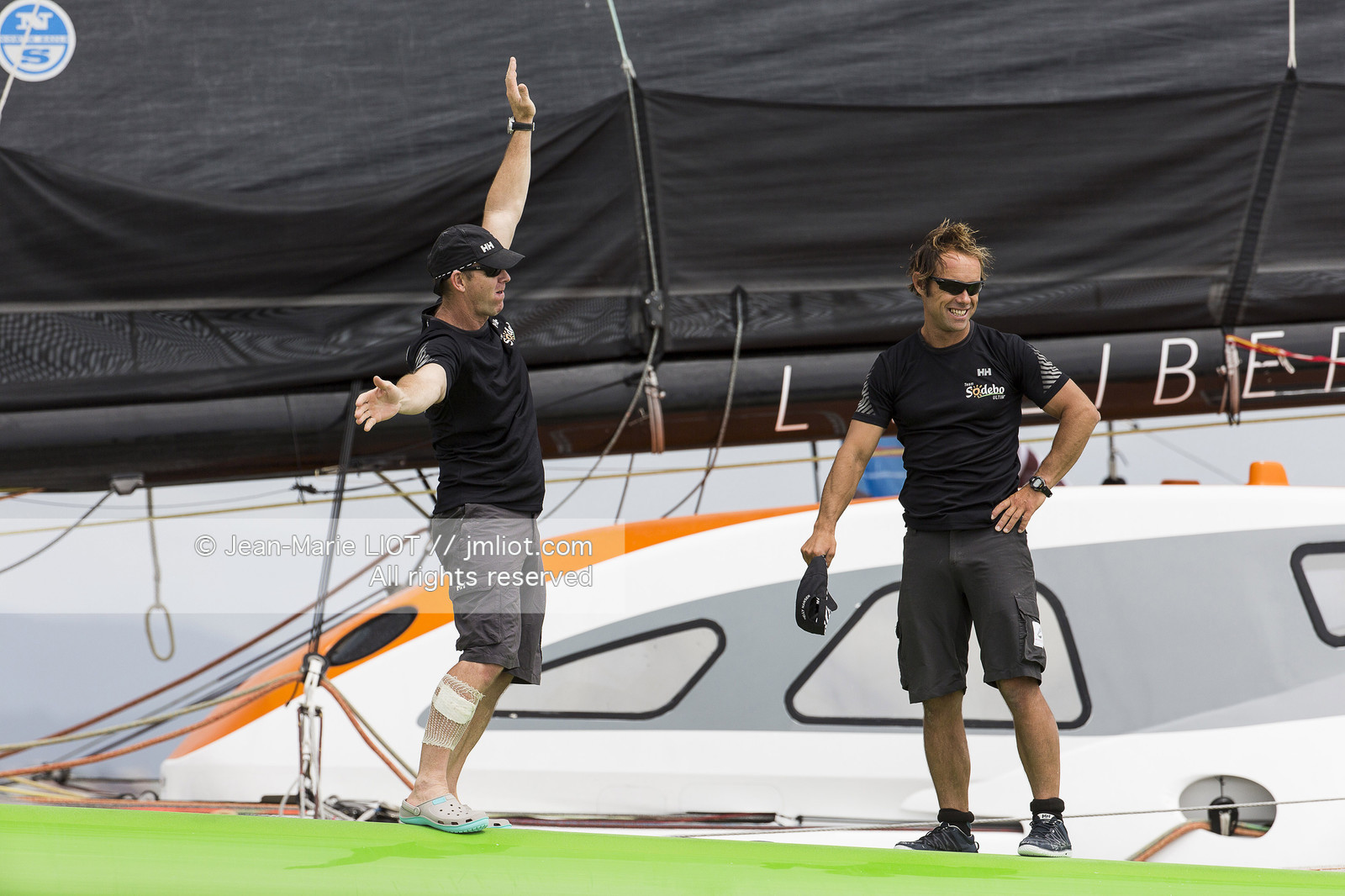 Itajaï(Brésil), samedi 7 novembre 2015, Thomas Coville et Jean-Luc Nélias deuxiémes au classement Ultim de la Transat Jacques Vabre sur SODEBO. Photo © JEAN-MARIE LIOT   DPPI.